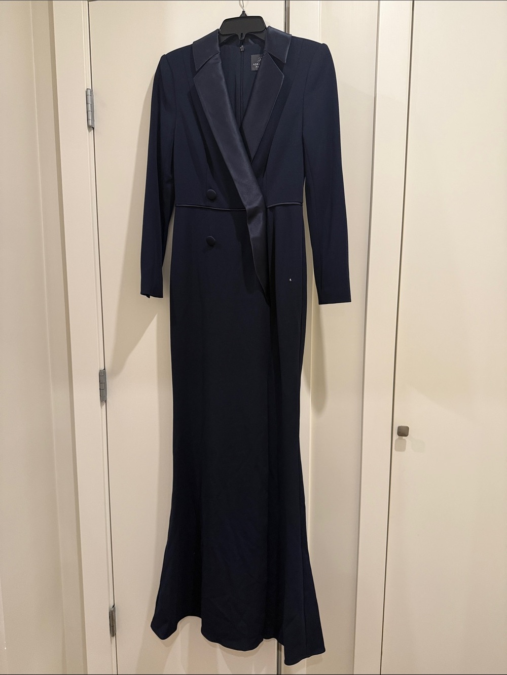 Adrianna Papell Navy Satin-Trim Long Gown